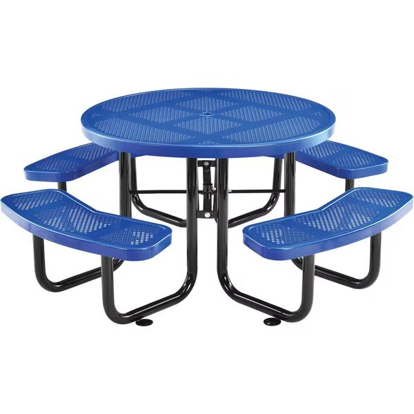 46 Round Perforated Metal Outdoor Picnic Table, 84W x 84D Overall, Blue, Global Industrial, Mfr#: 262078BL